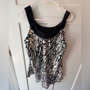 AB Studio XL Black White Abstract Print Sleeveless Blouse Flowy Tank Top